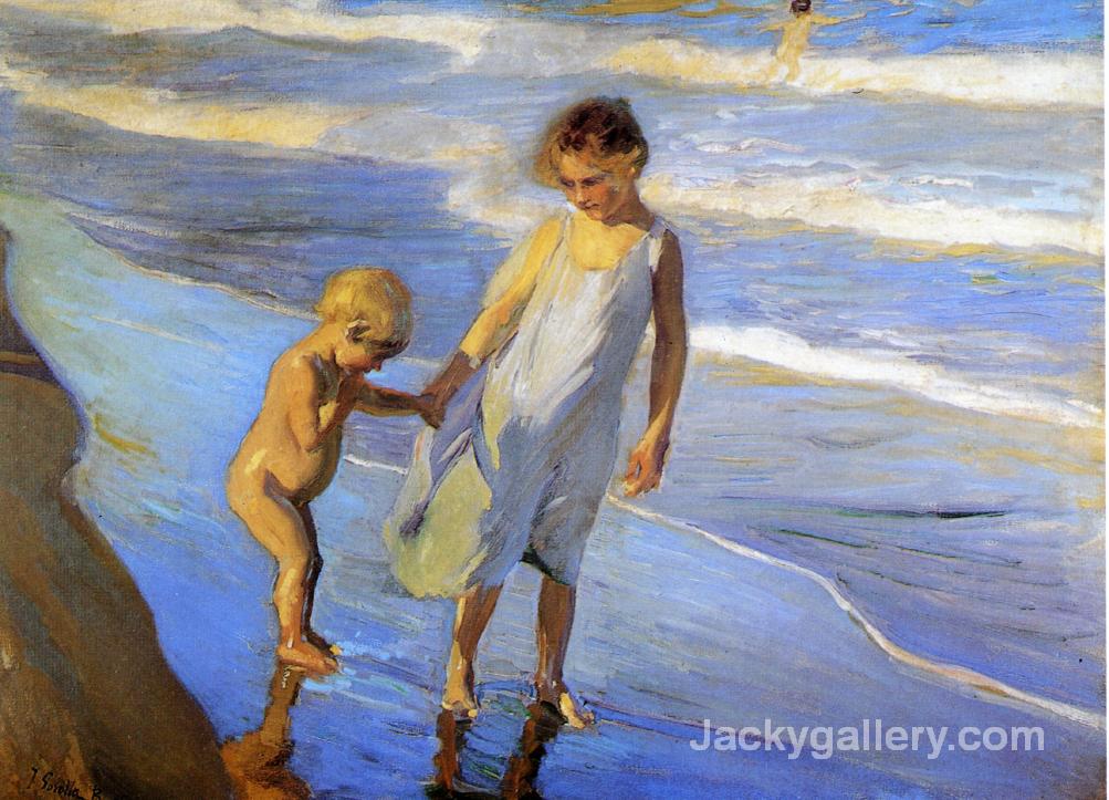 Valencia, Two LIttle Girls on a Beach by Joaquin Sorolla y Bastida paintings reproduction